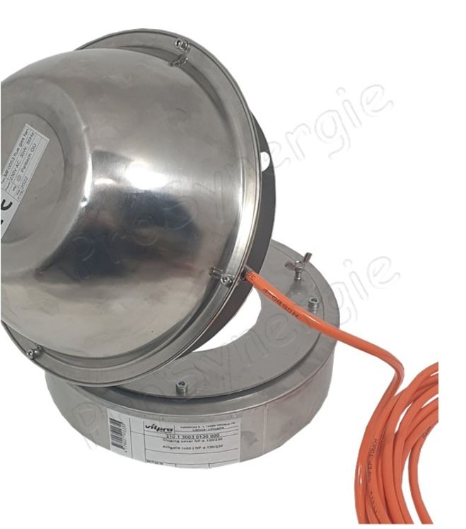 Extracteur de fumée Inox maxi. 250°C (ØxH=242x140mm) 230V 32W (câble souple isolé HT°) raccordement en sortie de tubage Ø150 à 250mm pour chaudière brûleur granulés <50KW (PV20/30/50)