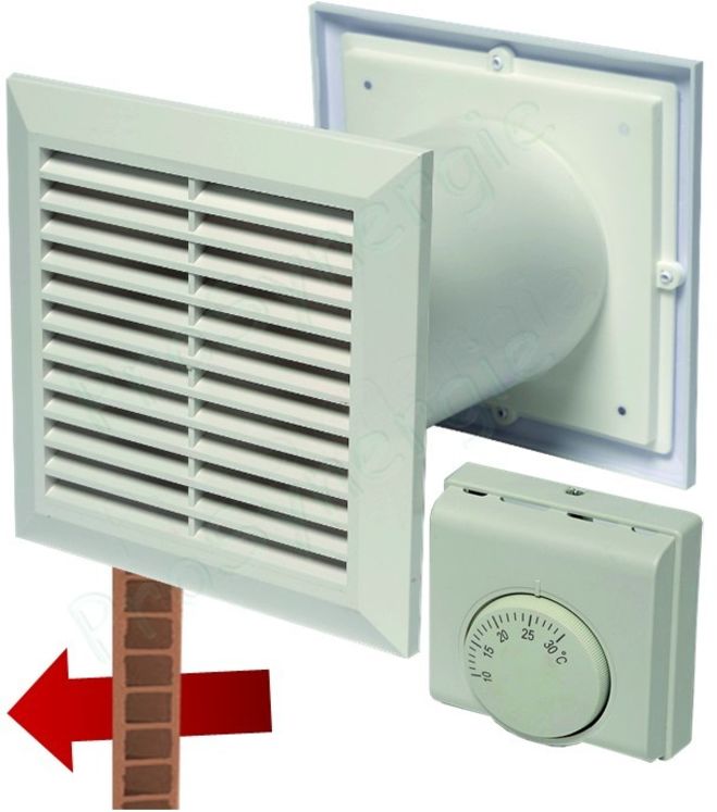Kit Récupérateur, diffuseur d´air chaud Cosy Move Ø 100mm (traversée de mur 100 à 300mm) + thermostat filaire 230V 12W