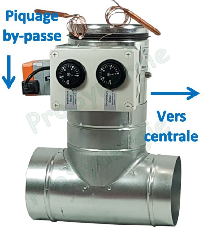 By-Pass avec registre motorisé Ø 200mm  pour le raccordement d´un Puits Canadien (Géothermique, Provençal)