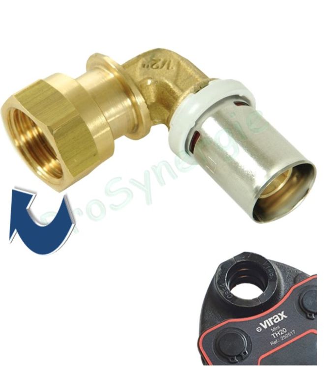 Coude à 90° sertir Multicouche Fluxo Ø 16 mm - Visser Femelle écrou libre Ø 15/21 mm soit 1/2´´