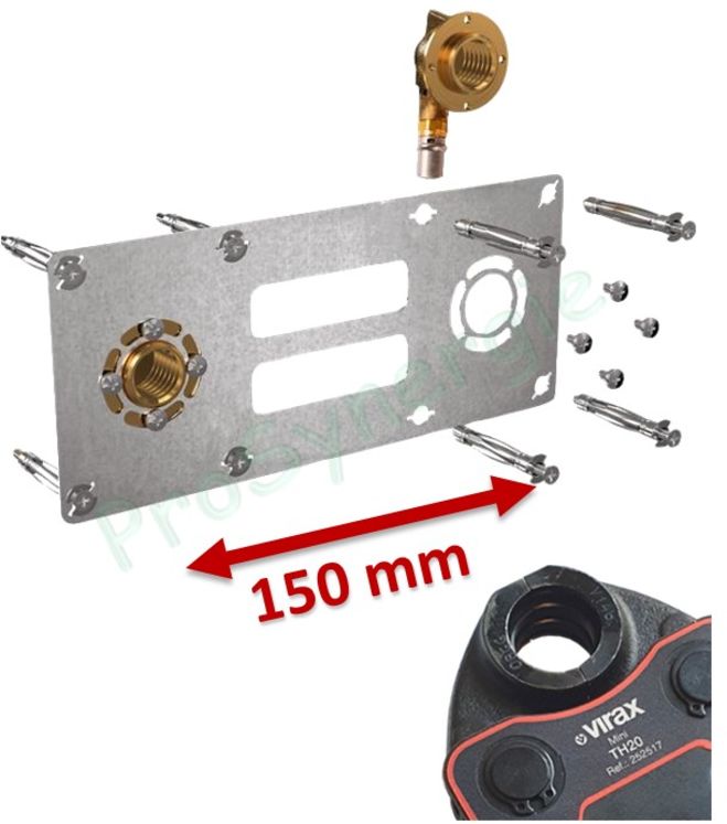 2 Coudes pour robinetterie avec Platine entraxe 150 mm Cloison plaque de plâtre - Sertir Multicouche Fluxo Ø 20 ou 16 mm - Visser Femelle Fixe 1/2''