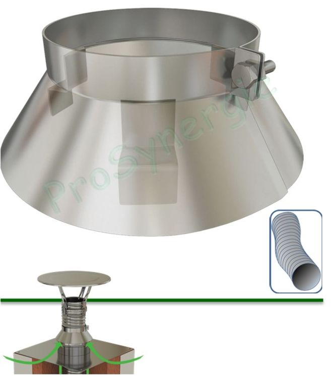 Collier larmier Inox 316 (3 fonctions : supportage, ventilation, étanchéité) pour tubage Ø 125 à 131 mm