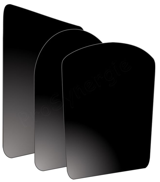 Plaque acier 1.5 mm (protection plancher pour poêle) rectangulaire, cintrée ou demi-ronde avec revêtement émail noir RAL9005