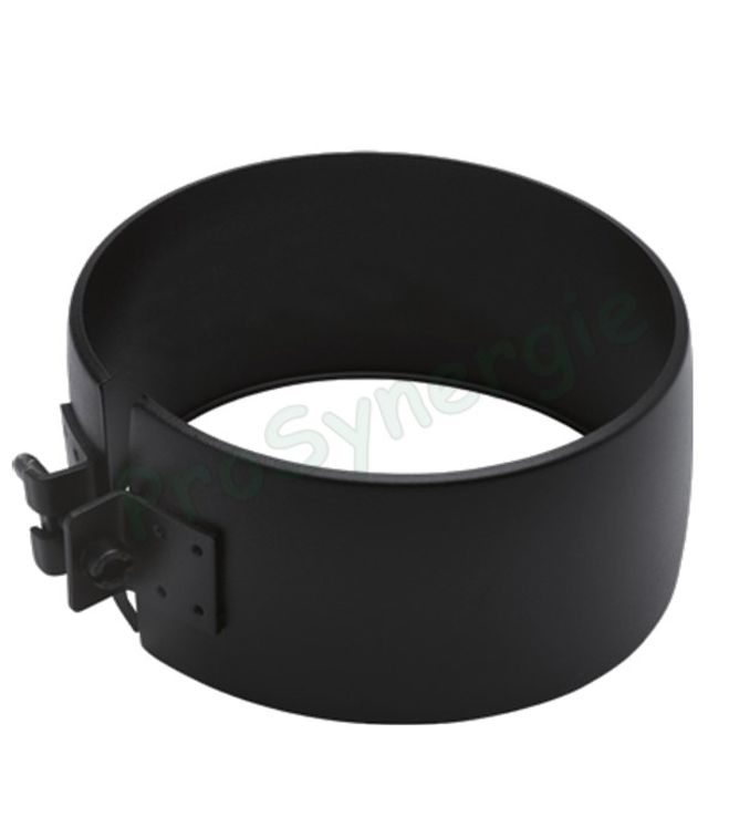 Bague décorative Inox laqué noire RAL9005 large (65mm) et bombée pour masquer l´emboitement du conduit de fumée Ø 150 mm