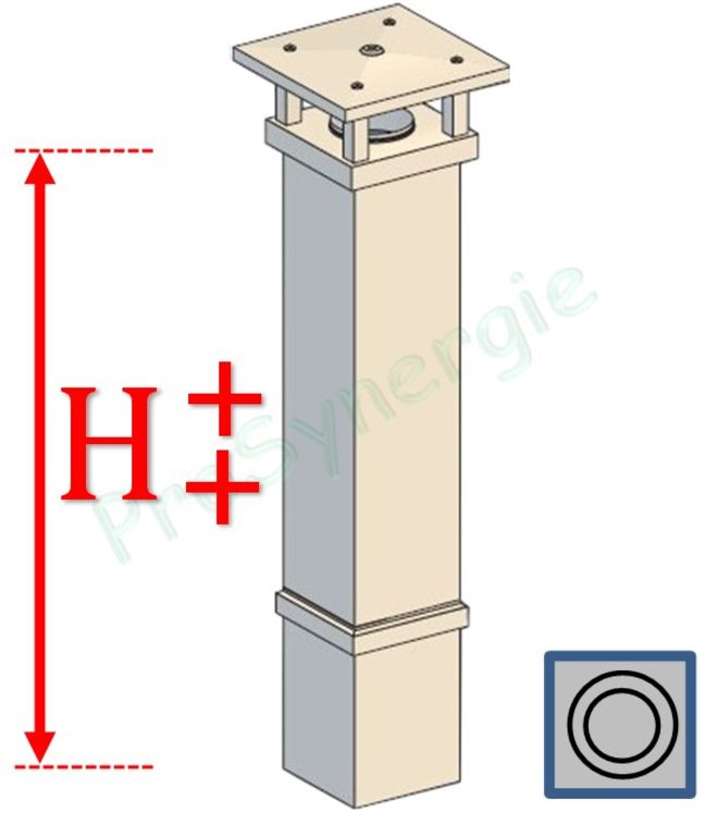 Sortie toiture ´´ST´´ Hauteur 2,00 Tradinov Carrée (corps+chapeau+bandeau crépis) avec Conduit Isolé 2 x 1 m - Ø 150 mm