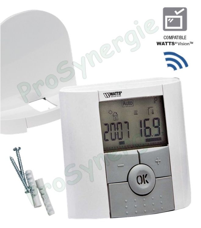 Thermostat d´ambiance numérique BT*-D avec écran LCD (option : programmable, socle, radio sans fil compatible Watts Vision)