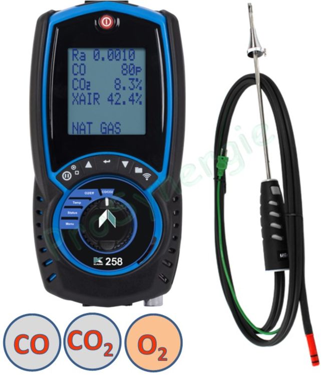 Analyseur de combustion Kane258 + sonde + chargeur