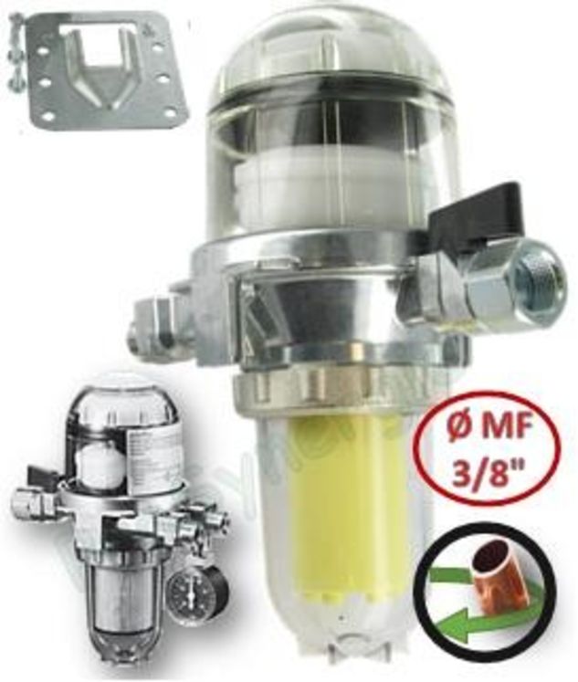 TOC-Duo-3 - Filtre mazout combiné (séparateur d´air) Ø MF 3/8´´ (DN 10) - T.Siku 25-40µm, avec manomètre