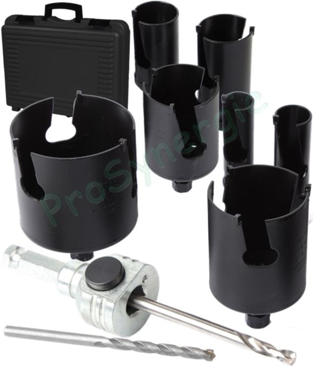 Mallette scie trépan Carbure plombier 10pcs Ø 19-25-32-38-44-57-68 + pilote + 2 forets