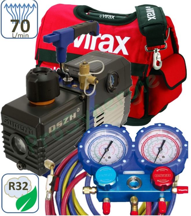 Kit Clim Basique (Pompe 70l/m + manifold 2 voies R32 et R410 + Jeu de 3 flexibles 1500mm avec vannes)