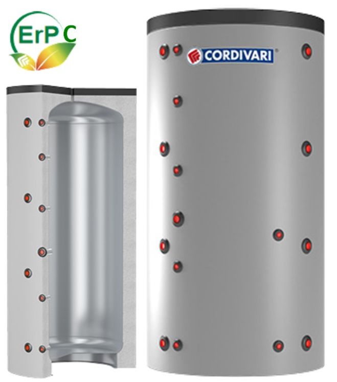 Ballon Tampon acier (chauffage) 500 litres gamme Eco (sans déflecteur) Isolation polyuréthane injectée ép.50 mm classe ERP C - 8 piquages latéraux Ø1´´1/2 - ØxH=750x1640mm
