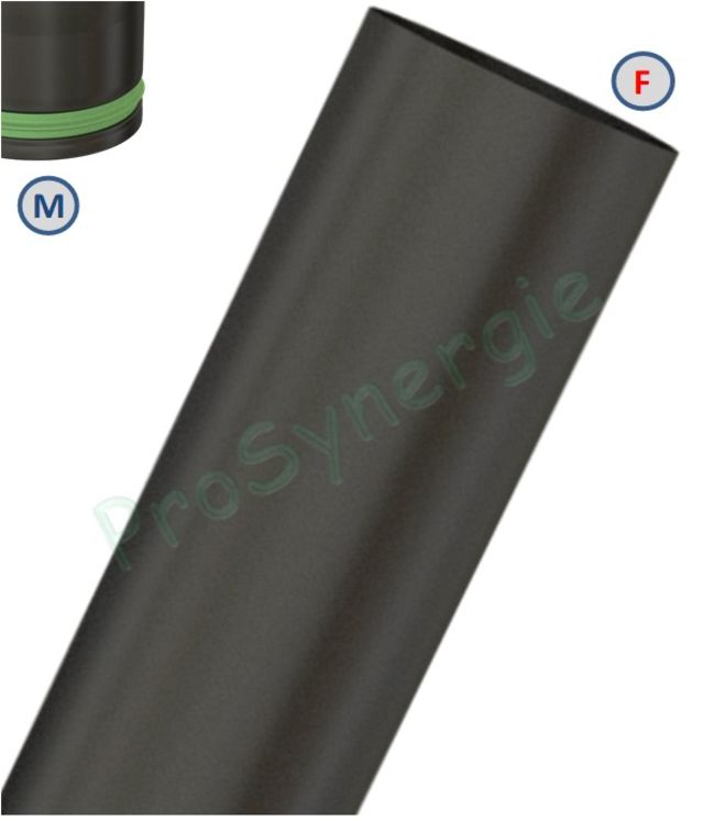 Tuyau de poêle av. joint viton (mâle rétreint) acier 1mm émaillé noir mat Ø 80 et 100mm longueur 1m / 50cm / 33cm