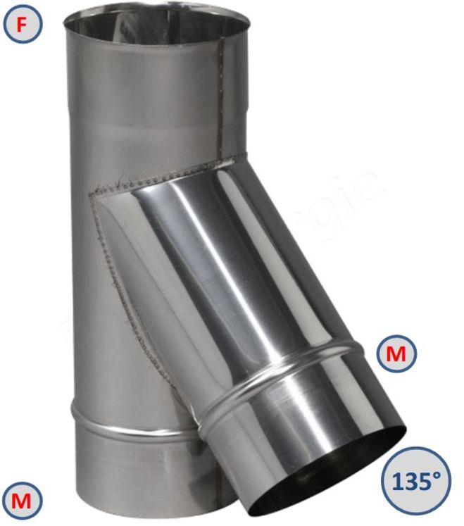 Té Fumisterie à 135° (piquage mâle) Ten Inox 304 Pro (4/10ème) - Ø 139 mm