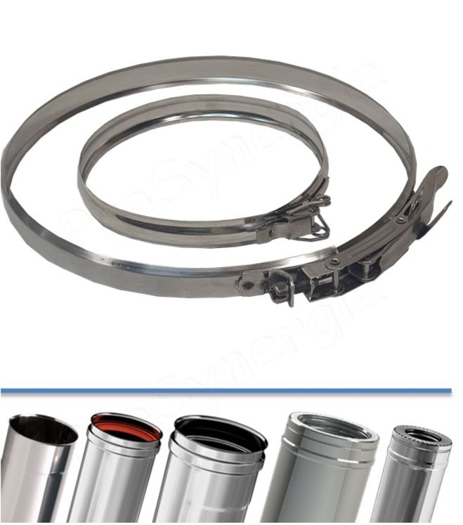 Collier, bride de sécurité fumisterie Inox 316 pour tuyau Inox 304 ou 316 Rigidten et Duoten - Ø 100 mm
