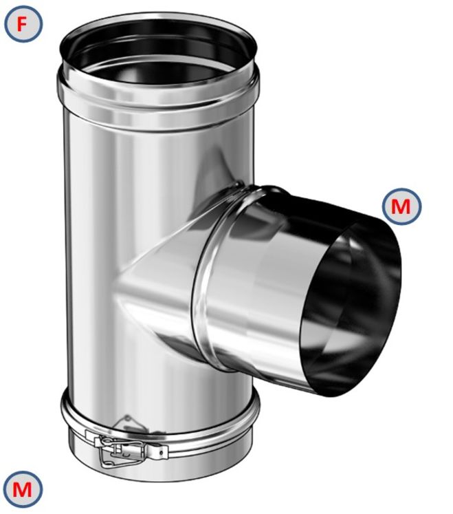 Té 90° (piquage mâle) Rigidten Inox 316 (4/10ème) avec bride - Ø 200 mm