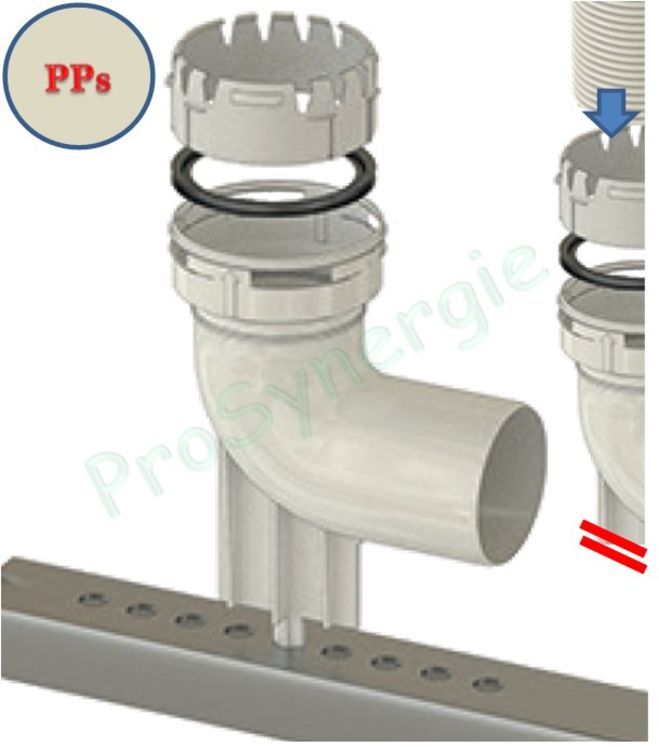 Coude 87° avec support Flexible / Rigide pour conduit PP (Polypropylène) - Gaz et Fioul Condensation