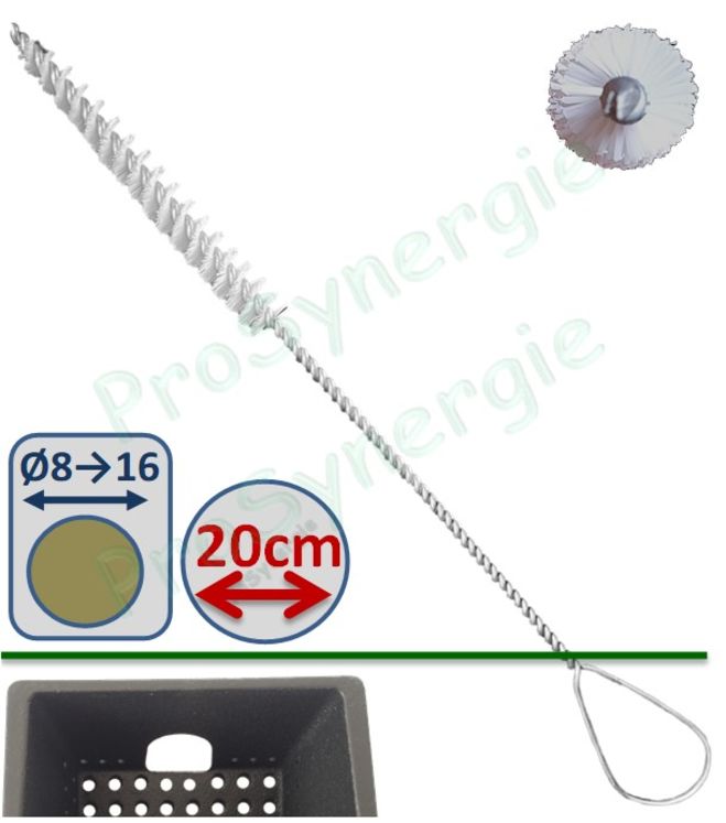 Goupillon Conique Brosse - Fil Polyamide 0,5 - Ø 8 à 16 mm - Lg garnissage 80 - Fil de tige 1,6 - Lg de tige 20 cm