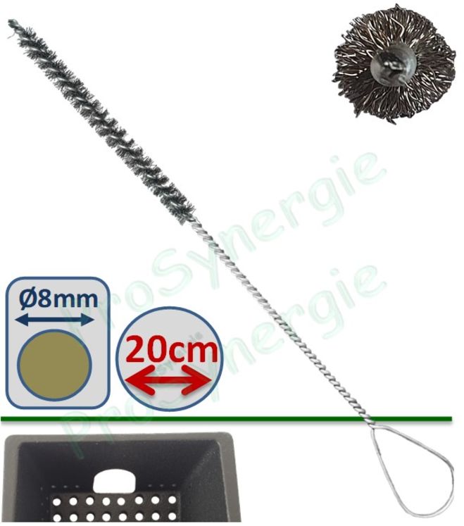 Goupillon Brosse Ronde - Fil Acier 0,5 - Ø 8 mm - Lg garnissage 80 - Fil de tige 1,5 - Lg de tige 20 cm