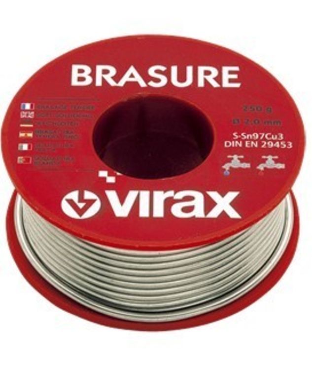 Brasure tendre Virax - 250 gr - Ø 2 mm (sans Nickel ni Plomb) - Bobine de fil étain pour assemblage tuyaux cuivre