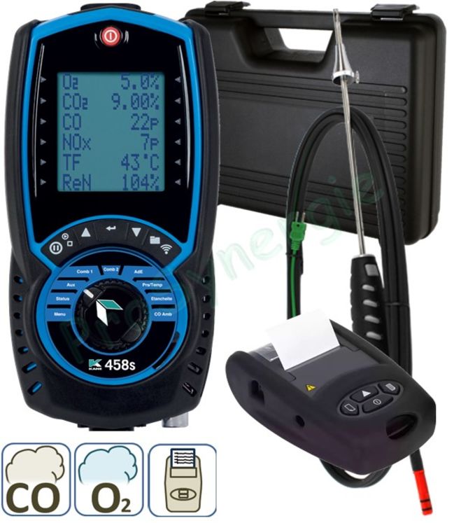 Analyseur de combustion Kane458SKitPro 10000ppm + sonde + Imprimante + chargeur