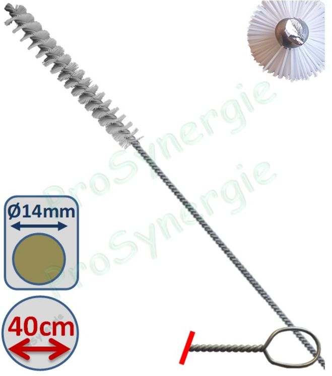 Goupillon Brosse Ronde - Fil Polyamide 0,2 - Ø 14 mm - Lg garnissage 100 - Fil de tige 2 - Lg de tige 40 cm