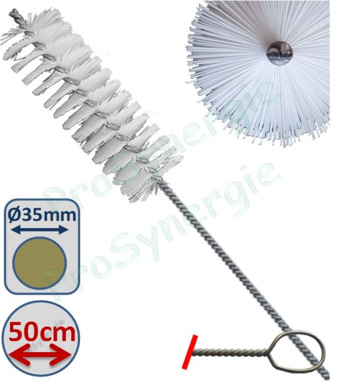 Goupillon Brosse Ronde (DeDietrich) - Fil Polyamide 0,1 - Ø 35 mm - Lg garnissage 100 - Fil de tige 2 - Lg de tige 50 cm