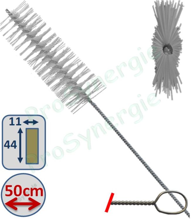 Goupillon Brosse Rectangulaire  (DeDietrich) - Fil Polyamide 0,3 - 45x11 mm - Lg garnissage 130 - Fil de tige 1,3 - Lg de tige 50 cm