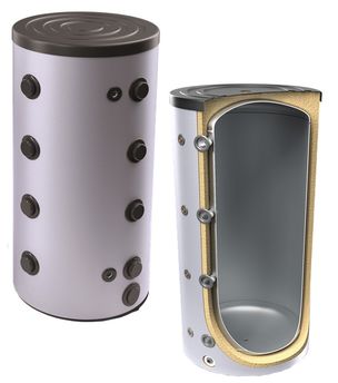 Ballon Tampon acier 1000L Isolation ép. 100mm + enveloppe PVC - 8 piquages latéraux 1´´1/2 - Ø990 & Haut. 2132mm