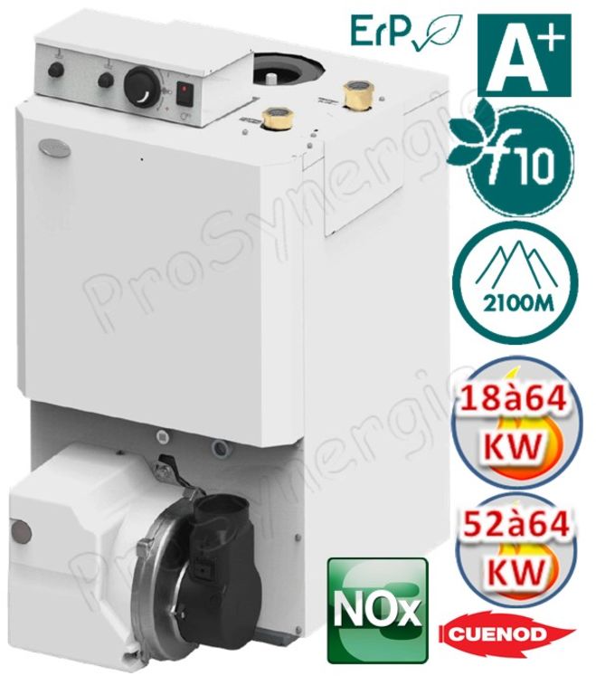 Chaudière Fioul Simplicity de 18 à 64 KW à condensation équipé brûleur Cuenod Bas NOx raccordement Ventouse ou cheminée classe A (n>92%)