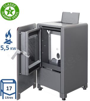 Poêle à granulés TUA Unical, trémie 17 litres, 2,5 à 5,53 KW - habillage Skull