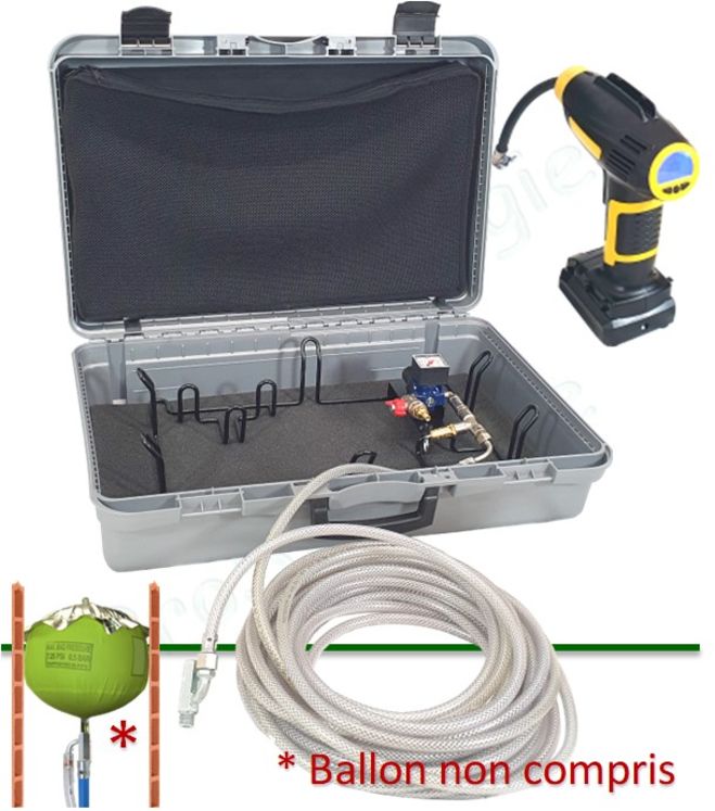 Nécessaire permettant le gonflage de ballon d´obturation de conduit (Malette - Régulateur de gonflage - Flexible y compris le raccord canne 12x175mm)