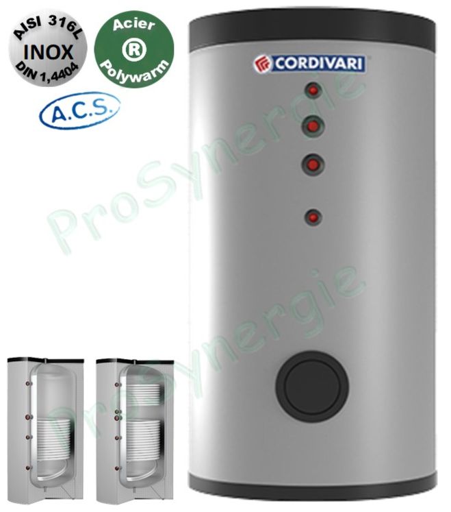 Préparateurs Eau chaude sanitaire 150 à 2000 litres inox 316L ou acier avec revêtement ACS Polywarm - 1 ou 2 échangeur(s) (bas et haut)