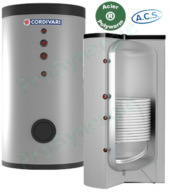 Préparateurs Eau chaude sanitaire 150 litres acier revêtement ACS Polywarm (isolé ép. 50mm) classe ERP B 1 échangeur bas (0,6m²) - ØxH=500x1414mm