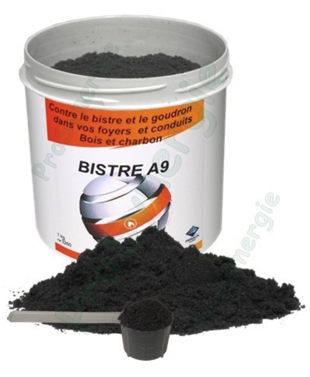 Bistre A9 - Pot de 1 Kg poudre ramonage chimique curatif et préventif (réduction des bistres et goudrons par modification de son état : solide -> friable)