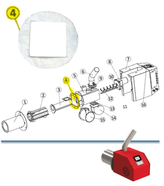 Joint Ø190mm traversée 120x120mm pour chambre de combustion brûleur Pell 25