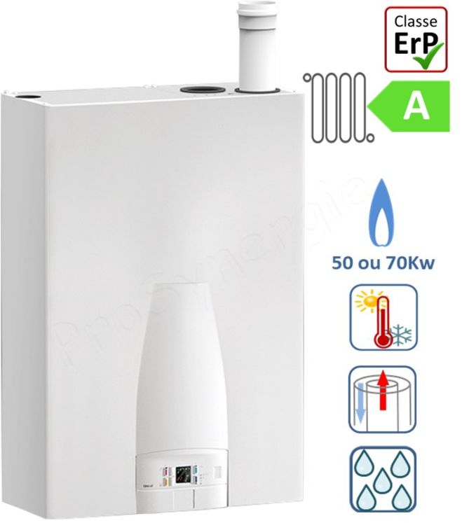 Alkon 50 R/C - Chaudière murale G25 9,1 à 47,2Kw Condensation Chauffage seul raccordement ventouse Øint/ext 80/125mm - HxLxP=930x615x266mm