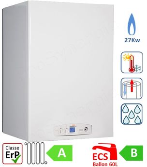 Unik B - Chaudière murale GPL (propane/Butane) 4,6 à 28,5Kw Condensation Mixte (chauffage + ECS Ballon 60 litres) raccordement ventouse Øint/ext 60/100mm - HxLxP=900x680x420mm