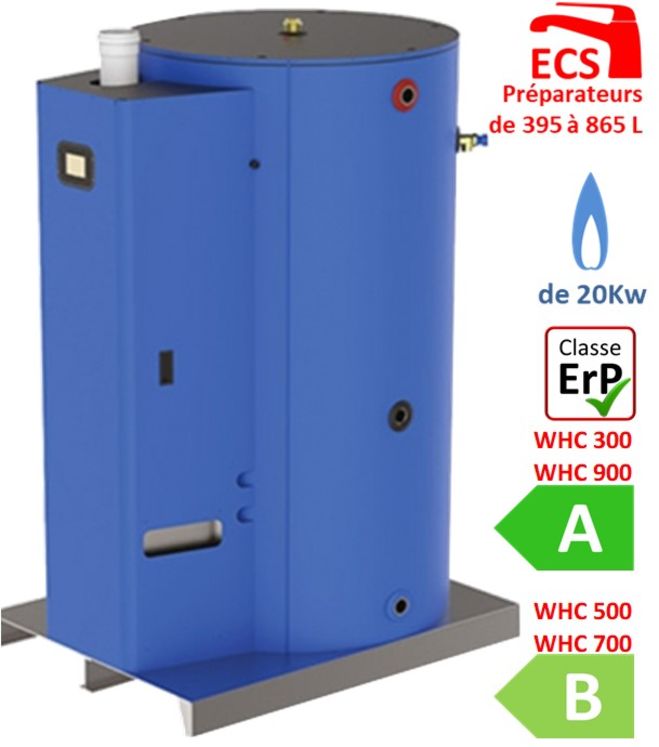 WHC 500 - Préparateur d´eau chaude sanitaire gaz 25Kw Condensation ballon 500 litres raccordement ventouse Øint/ext 60/100mm - HxLxP=2049x710x990mm