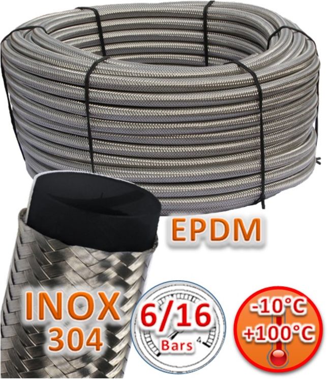 Flexible EPDM tressé en Inox (-10° à +100°C) - Eau/Chauffage/Sanitaire/Climatisation