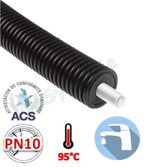 Tube simple flexible pré-isolé (à enterrer) Sanitaire TERRAFLEX Aqua PN10 - Ø 32 à 63mm (DN25 à 50)
