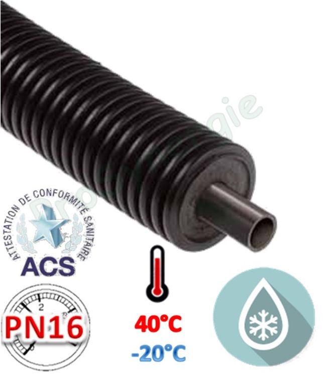 Tube simple flexible pré-isolé (à enterrer) Eau glacée et Sanitaire TERRAFLEX Coll PN16 - Ø 25 à 125mm (DN20 à 100)