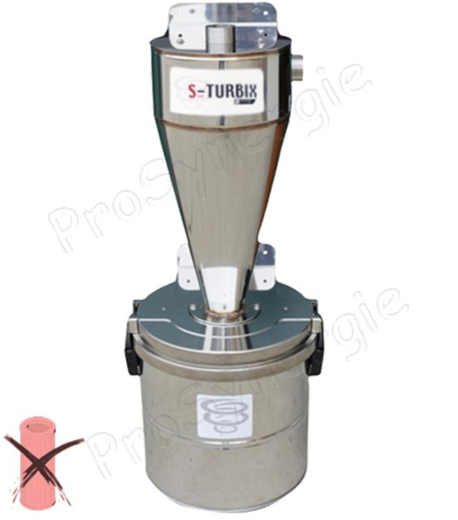 Turbix Small - Pré-séparateur cyclonique Inox AISI 304 (séparation, interception poussières) transfert pneumatique granulés dimensions ØxH = 385x862 mm 21 litres raccordement Ø 50mm