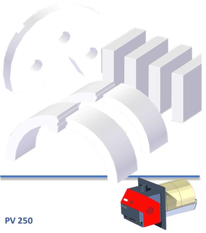 Set complet de briques réfractaires pour chambre de combustion de PV250 (9 pièces)