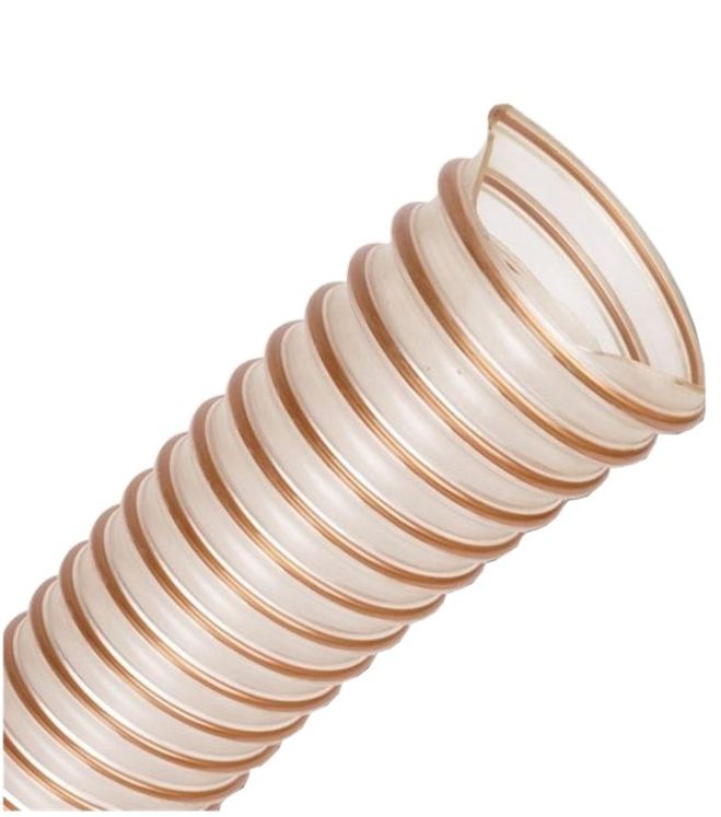 Destockage - Longueur de 175 cm - Flexible renforcé spiralé cuivre transparent PU LR (Polyuréthane classé DIN) pour Brûleur à granulés Øint/ext 60/65mm