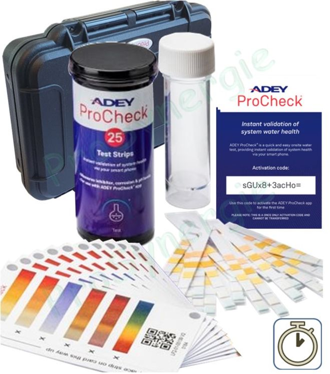 ADEY ProCheck® - Coffret Test Kit - Comprenant 25 bandes et 10 cartes et le code d´activation du compte