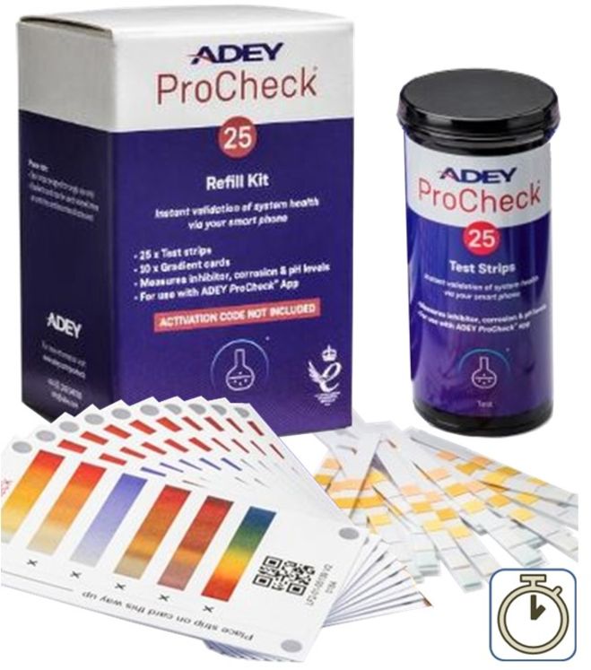 ADEY ProCheck® Coffret Refill Kit - Recharge comprennant 25 bandes et 10 cartes