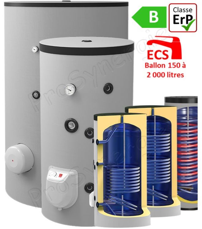 Green Line - Ballon vertical au sol émaillé production d'eau chaude sanitaire ECS de 150 à 2 000 litres mixte électrique + 1 ou 2 échangeurs - Isolation performante (jusqu'à classe A)