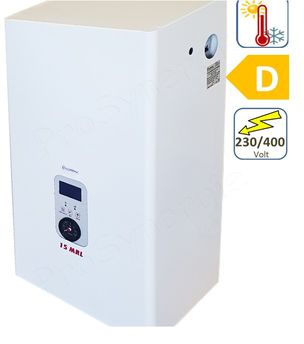 Chaudière électrique (radiateur/plancher chauffant) 6 à 60KW 230/400V (Mono/Tri) (HxLxP= 700x385x260mm) équipé (Vase 6l (sans vase de 37 à 60 kW), pompe, soupape, vannerie, sécurité) raccords Ø1´´ + régulateur électronique climatique