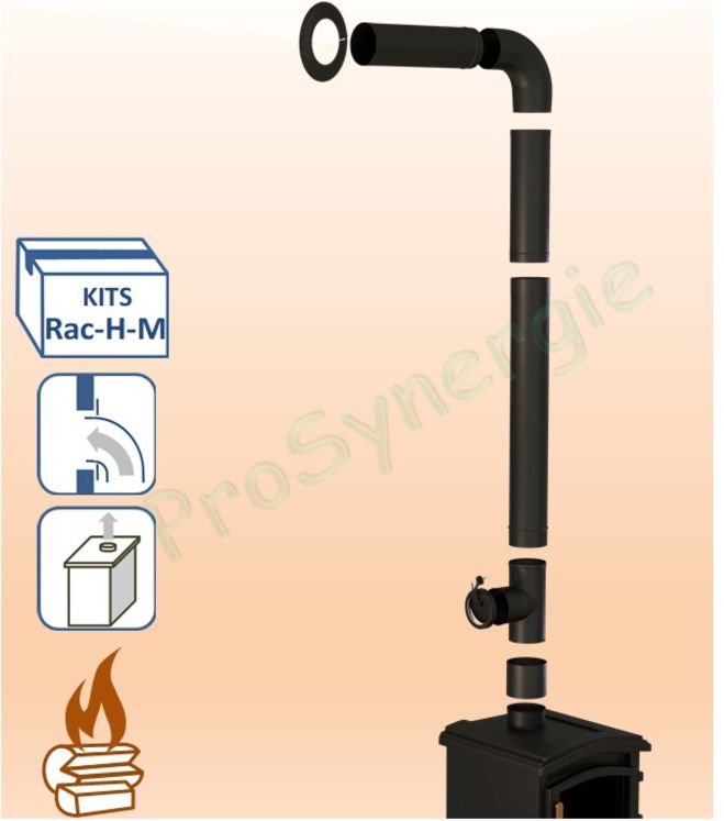 Kit raccordement Email Noir Mat dessus de poêle sur conduit existant mur - Ø 139 mm