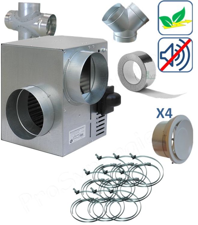 kit récupérateur d'air chaud Emeraude basse consommation, 4 bouches (débit  jusqu´à 400m³/h - 3 à 5 bouches)